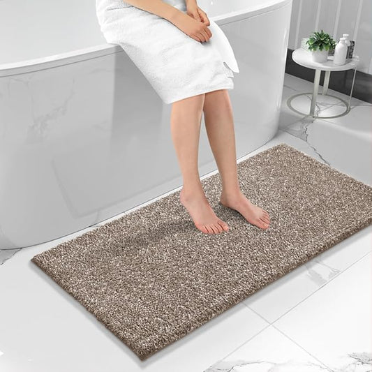Yimobra Bathroom Runner Rug Non Slip Washable, Soft Absorbent Microfiber Long Bath Mat, Dual-Tone Decor Rug with Rubber Backing for Floor, Tub and Hallway,56x24,Home Essentials,Brown and White