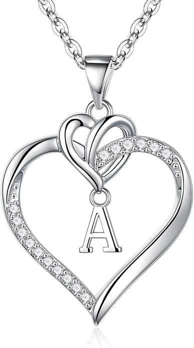 STORUP Christmas Gifts for Women Teen Girls - Heart Initial Necklaces for Women Girls, 14K-Gold-Plated Cubic Zirconia Initial A-Z Pendant Dainty Heart Necklaces for Teen Girl Jewelry Birthday Gifts