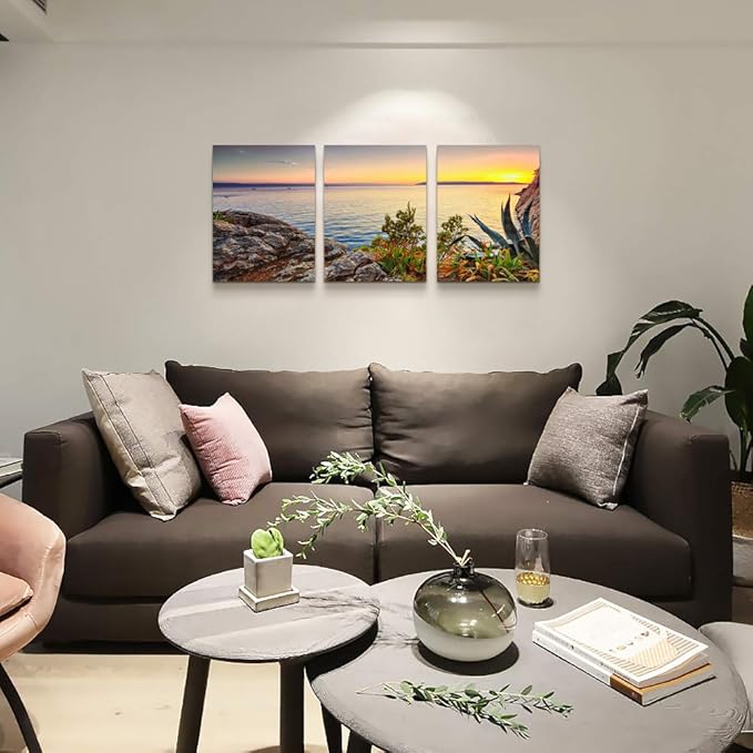 TTHYUEWS Wall Art For Living room beach sunset landscape Wall Decor for artwork Painting 12" x 16" 3 Pieces Canvas Prints For bedroom Decor Modern Salon kitchen office wall Painting Home decorations