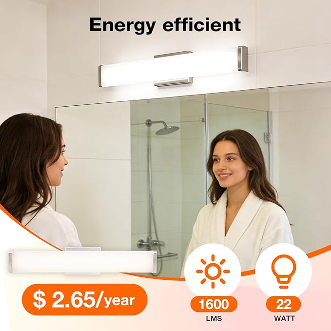 LEDVANCE Sylvania 24" Modern Vanity Lights for Bathroom, 22W, 5 Temperature Select (2700K/3000K/3500K/4000K/6000K), Dimmable, Square Shape, Brush Nickel, with Accessories - 1 Pack (66559)