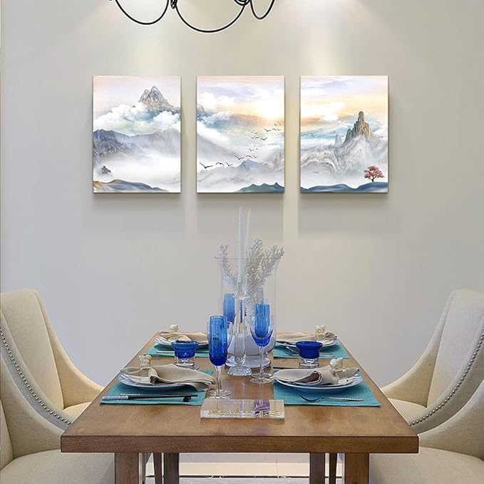 Mountain Landscape Abstract Painting Canvas Wall Art For Living Room Bathroom Wall Decor For Bedroom Kitchen Artwork Canvas Prints 3 Pieces Modern Framed Office Home Decorations Watercolor Picture
