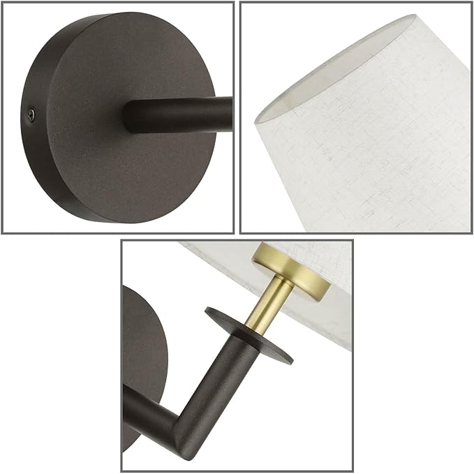 XiNBEi Lighting 1 Light Wall Sconce Fixtures with Linen Fabric Shade, Industrial Wall Light Lamps Decor for Bedroom Entry Living Room Bathroom Stairway XB-W490-DBS