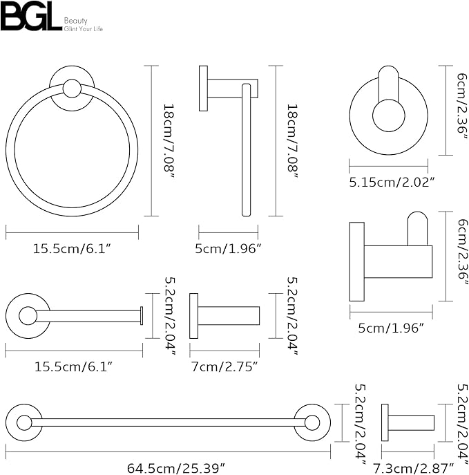 BGL Bathroom Hardware Set Chrome Bathroom Accessory Set Towel Bar 8 Pieces Set