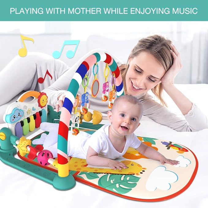 eners Baby Gyms Play Mats Musical Activity Center Baby Piano Gym Mat Tummy Time Padded Mat for Newborn Toddler Infants(Green)