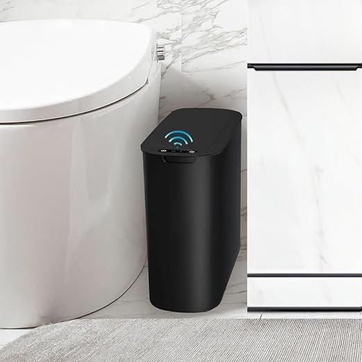 Touchless Motion Sensor Trash Can – Slim Automatic Bathroom Garbage Bin with Lid (2.6 Gallon)