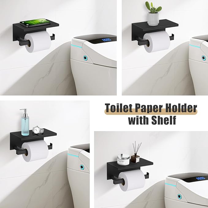Black & Gold 5-Piece Bathroom Hardware Set – Stainless Steel Towel Bar & Holder
