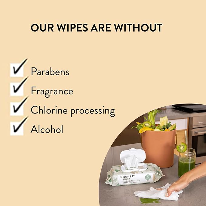 The Honest Company Unscented Wipes Over 99% Water, Compostable, Plant-Based, Baby Hypoallergenic for Sensitive Skin, EWG Verified, Geo Mood, 648 Count