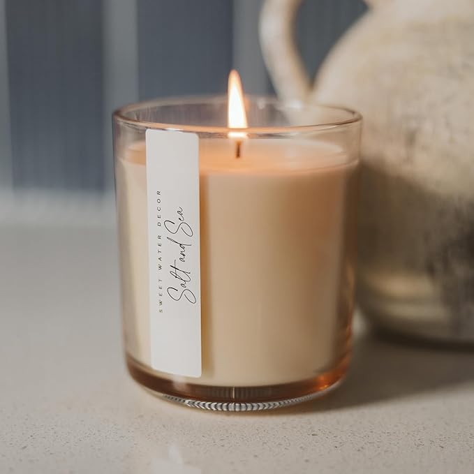 Sweet Water Decor Salt and Sea Scented Soy Candles – Sea Salt, Citrus, Musk, Amber – Fresh Coastal Aroma – 50 Hour Burn – 12oz Tinted Glass Jar for Home Decor and Bedroom Decor