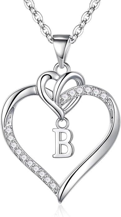 STORUP Christmas Gifts for Women Teen Girls - Heart Initial Necklaces for Women Girls, 14K-Gold-Plated Cubic Zirconia Initial A-Z Pendant Dainty Heart Necklaces for Teen Girl Jewelry Birthday Gifts