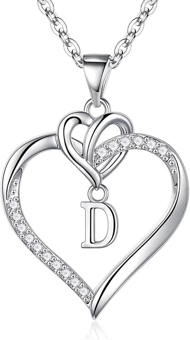 STORUP Christmas Gifts for Women Teen Girls - Heart Initial Necklaces for Women Girls, 14K-Gold-Plated Cubic Zirconia Initial A-Z Pendant Dainty Heart Necklaces for Teen Girl Jewelry Birthday Gifts