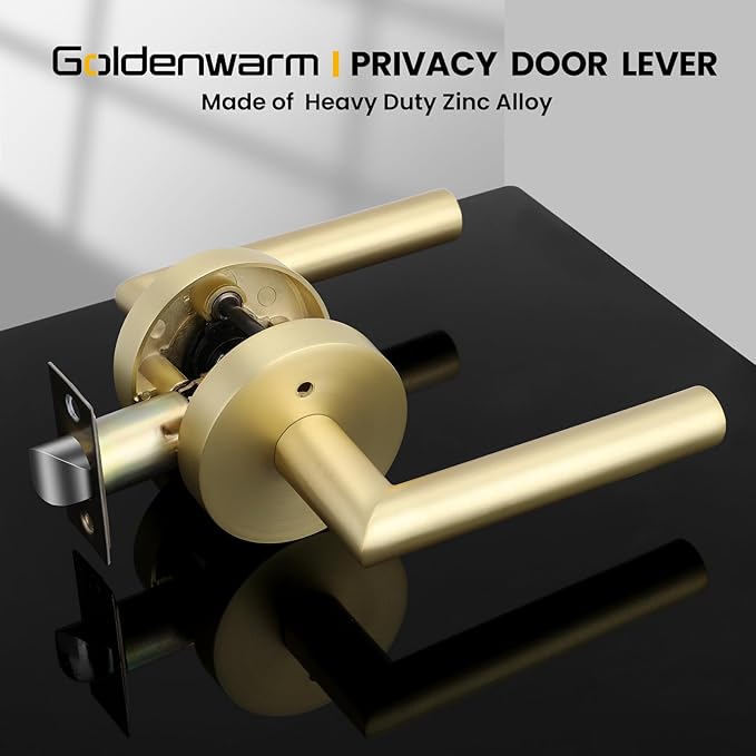 Goldenwarm Gold Door Handles Interior, Privacy Brushed Brass Interior Door Handles, Heavy Duty Zinc Alloy Brushed Gold Door Lever for Bedroom and Bathroom (1 Pack)