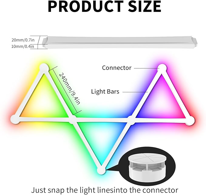Smart WiFi Wall Light, DIY Geometry Splicing Gaming Lights Compatible with Alexa and Google Assistant, Music Sync & Voice Control, LED Wall Lights for Home Decor & Game Room, Bedroom (9 Lines, White)
