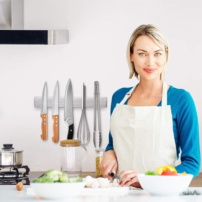 24 Inch Magnetic Knife Strip, Premium Stainless Steel Wall Mounted Kitchen Knives Bar,Space-Saving Powerful No Drilling Magnetic Knife Rack for Home Kitchen Utensil Holder & Tool Holder