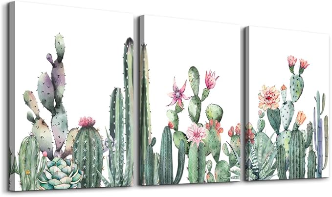 Canvas Wall Art For Living Room Family Wall Decor For Bedroom Kitchen Wall Art Pictures Artwork Prints Green Succulent Cactus Wall Painting Modern Framed Bathroom Home Decorations 12" X 16"3 Piece