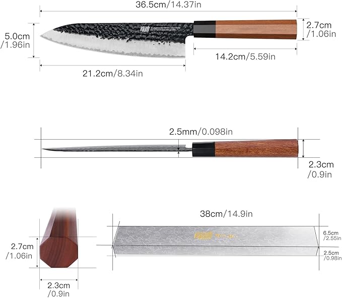 FINDKING Dynasty Series Japanese Chef Knife, Professional Kitchen Knife, 9Cr18MoV High Carbon Steel Blade, African Rosewood Octagonal Handle, Sharp, for Meat Cutting, 8 Inches
