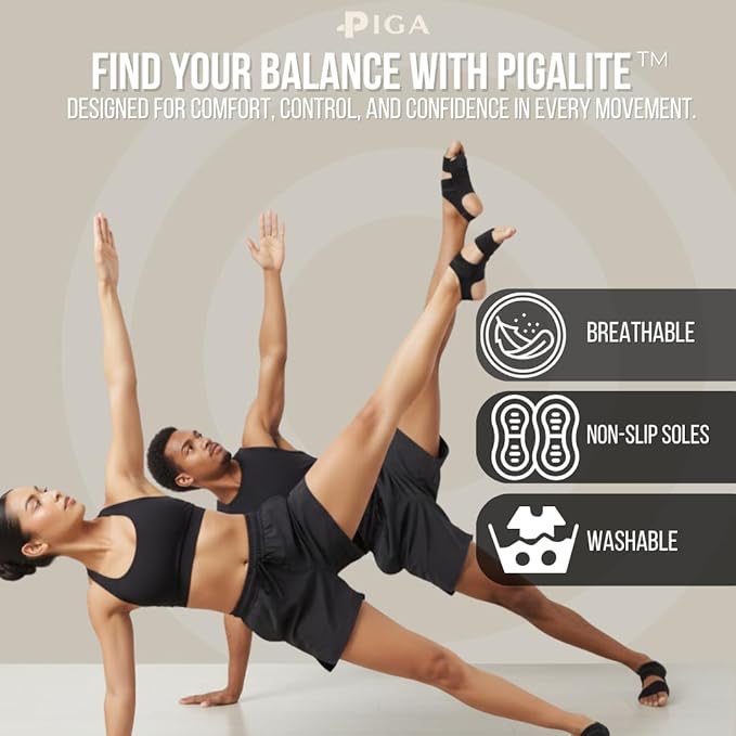 PIGA Toeless Pilates Socks – Non-Slip Grip for Men & Women, Breathable, Durable for Pilates, Barre & Yoga Workouts