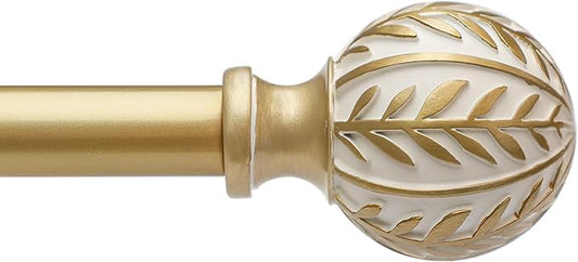Gold Curtain Rods for Windows 66 to 120 inch,1" Adjustable Heavy Duty Window Curtain Rod Leaf Finials,Rustic Decorative Drapery Rods Set,Size:36-120''