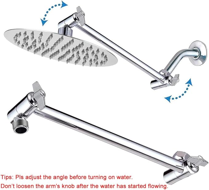 NearMoon Rain Shower Head with 11'' Adjustable Arm, High Pressure Stainless Steel Rainfall Shower, Ultra-Thin Design - Pressure Boosting (8 Inch, Chrome)