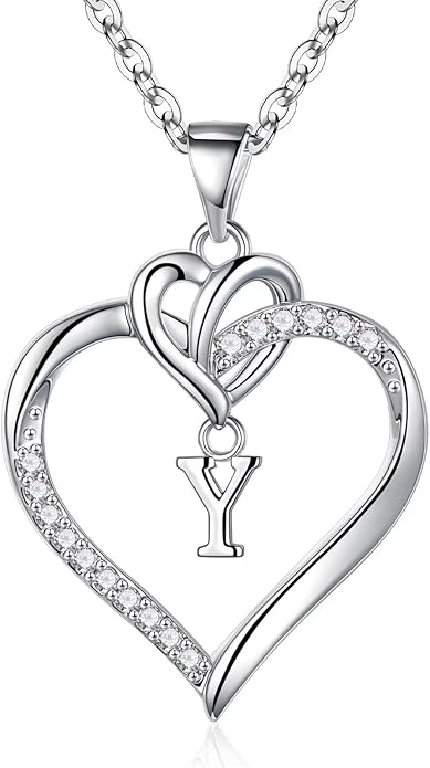 STORUP Christmas Gifts for Women Teen Girls - Heart Initial Necklaces for Women Girls, 14K-Gold-Plated Cubic Zirconia Initial A-Z Pendant Dainty Heart Necklaces for Teen Girl Jewelry Birthday Gifts
