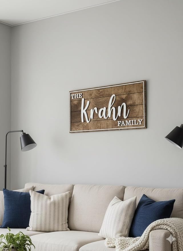 Personalized Family Name Sign - Custom Last Name Wood Decor Plaque, 20x7 in Rustic Farmhouse Style Wedding Gift, Housewarming Gift, Custom Wooden Hanging with Established Date, Small Art for Living Room or Entryway