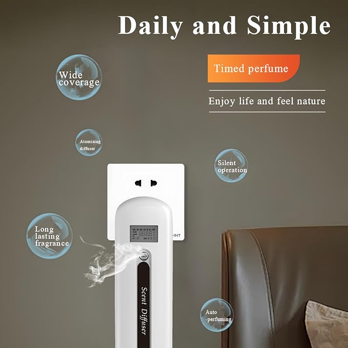 Plug in Waterless Diffuser - Up to 650 sqft Coverage, Wall Plug Oil Diffuser - Waterless Oil Diffuser with Button&App Dual-Control-