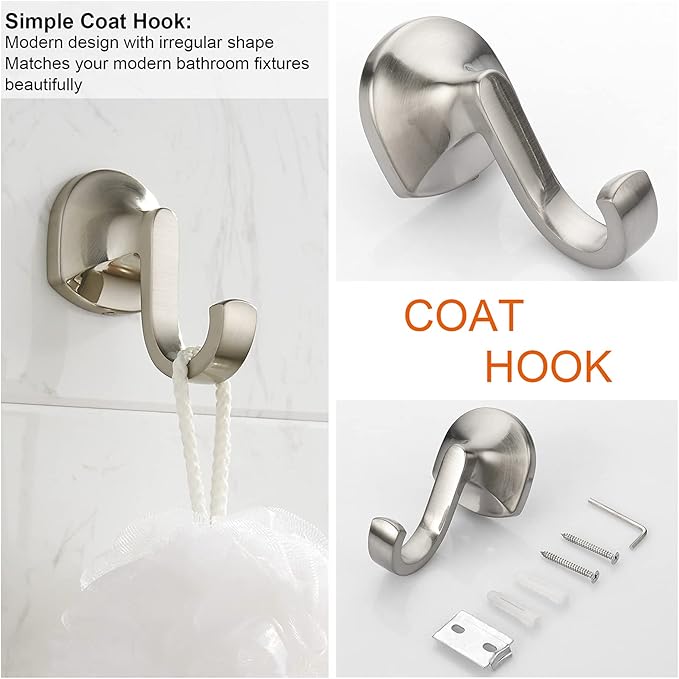 BGL Bathroom Hardware Set Brushed Nickel Adjustable Expandable Towel Bar 4-Piece Bathroom Accessory Set Wall Mounted Robe Hook Toilet Paper Holder Towel Ring Towel Bar