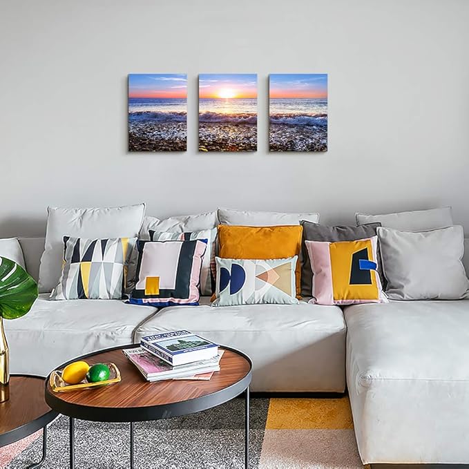 Wall Art For Living Room Blue Ocean Sea Canvas Wall Decor for Home artwork Painting 12" x 16" 3 Pieces Canvas Print For bedroom Decor Modern Salon kitchen office Hang a picture Beach Sun ocean
