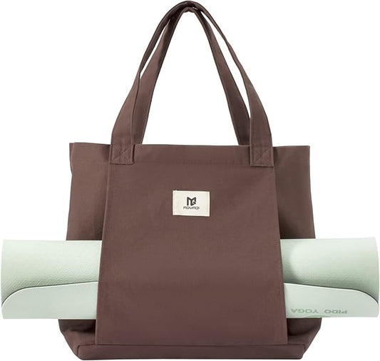 Moyaqi Canvas Tote Bag with Yoga Mat Carrier Pocket Carryall Shoulder Bag for Office, Workout, Pilates, Travel, Beach and Gym