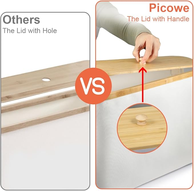 Picowe Toilet Paper Organizer Basket, Toilet Paper Bin with Lid, Beige
