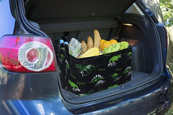 Kids Dinosaur Storage Basket with Handles – Foldable Toy Organizer Bin