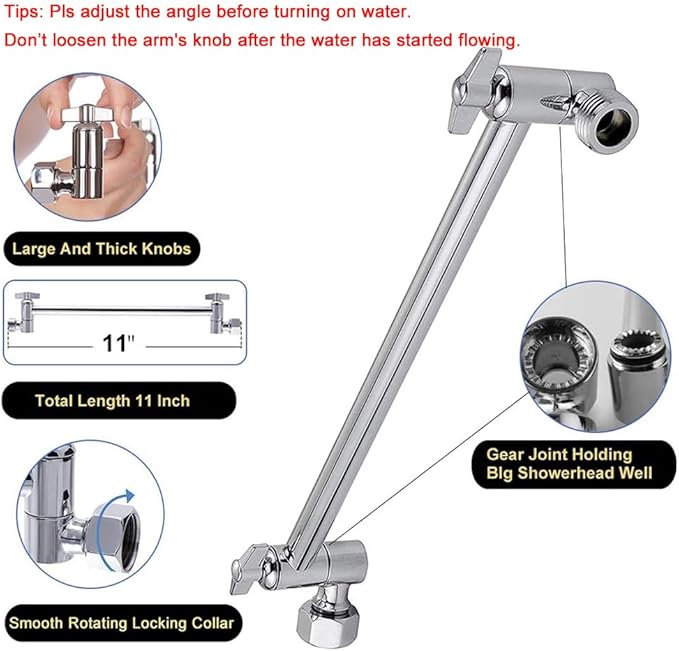 NearMoon Rain Shower Head with 11'' Adjustable Arm, High Pressure Stainless Steel Rainfall Shower, Ultra-Thin Design - Pressure Boosting (10 Inch, Chrome)