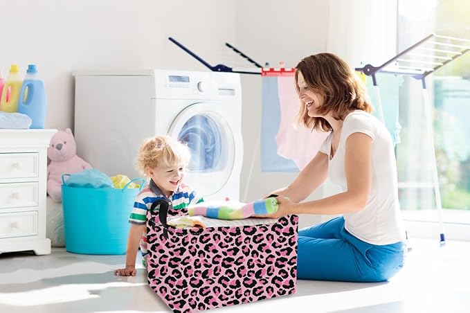 Pink Leopard Kids Storage Basket – Toy Organizer Bin