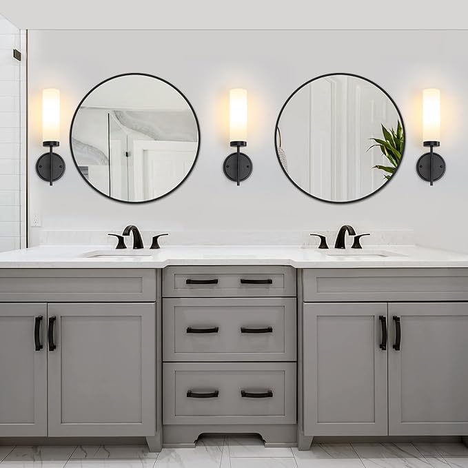Modern Black Wall Sconces Hardwired Bathroom Vanity Lights with White Frosted Glass, Sconces Wall Decor Set of 2, Wall Sconce Lighting Indoor Wall Lights for Bedroom Living Room Hallway UL-Listed
