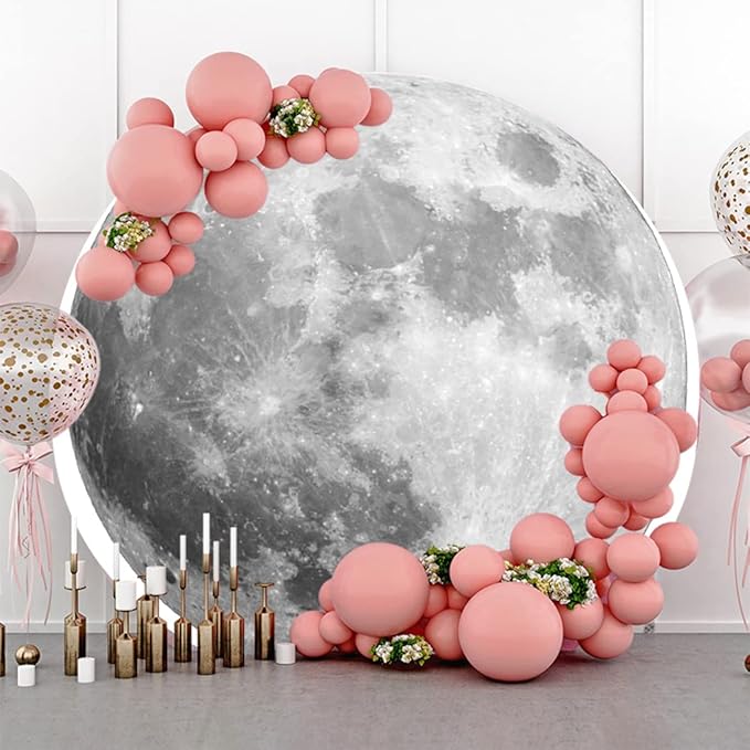 Diameter 7.2ft Outer Space Round Backdrop Cover Universe Moon Surface Mysterious Fantasy Cosmic Planet Photography Background for Boy Birthday Party Decor Kids Adults Art Portrait Photo Props