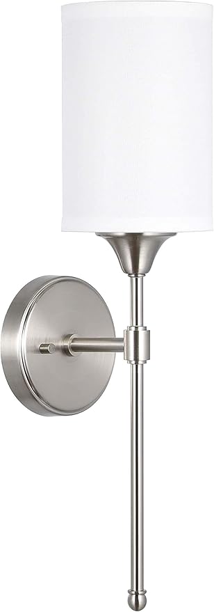XiNBEi Lighting Wall Sconce Lighting, Modern 1 Light Bathroom Sconce Vanity Light with Fabric Shade Brushed Nickel Finish for Corridor Bedroom & Living Room XB-W1260-BN