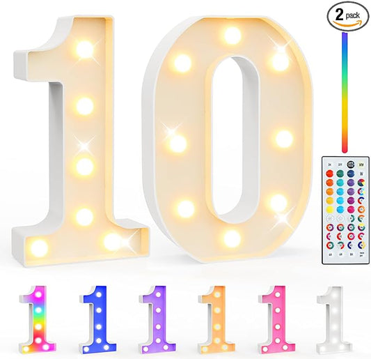 Pooqla 10th Birthday Decorations for Girls Boys, 35 Colors LED Light Up Numbers with Remote, Multicolor Marquee Numbers 10 Sign for Party Wedding Anniversary Decor 10th Birthday Gift, Number 10