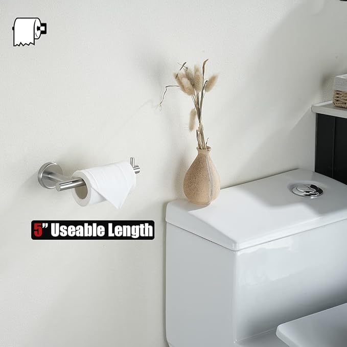 JQK Bathroom Hardware Set, 5-Piece Bath Accessories Set Brushed Finished Wall Mount Includes 24 in Towel Bar, 7 in Towel Ring, Toilet Paper Holder, 2 Towel Hooks, BAS165-BN