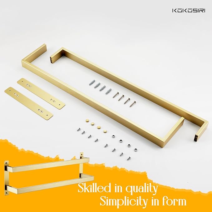 KOKOSIRI Bath Towel Bars Bathroom 2-Tiers Ladder Brushed Gold Towel Rails 24 Inches Towel Holders Wall Mounted Towels Shelves Rack Stainless Steel, B5008BG-L24