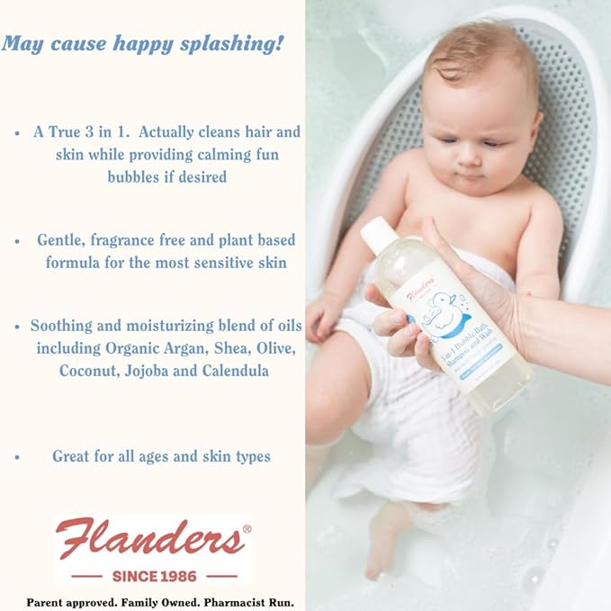 Flanders Baby Gift Set - Includes Flanders Buttocks Ointment, Healing Balm Stick, 3-in-1 Bubble Bath Shampoo & Wash, Gift Bag with Drawstring