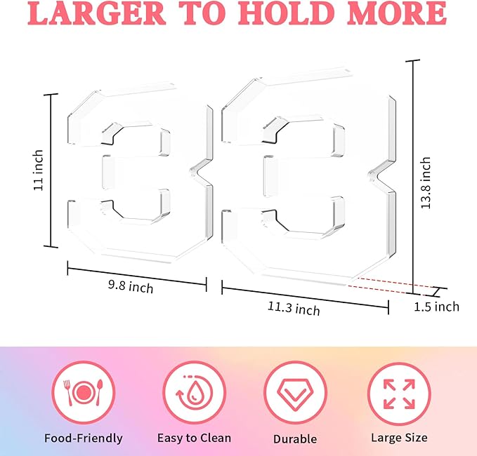 13.8" Acrylic Number Charcuterie Tray, Fillable Number Charcuterie Box for Food, Reusable Serving Cake Candy Dish Display Tray for Birthday Anniversary Party Decoration (Square Number 3)