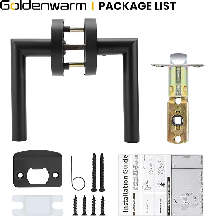 Goldenwarm Black Door Handles Interior, Matte Black Closet Door Handle Indoor, Black Passage Door Lever for Hall and Closet, Zinc Alloy, 1 Pack