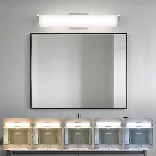 LEDVANCE Sylvania 24" Modern Vanity Lights for Bathroom, 22W, 5 Temperature Select (2700K/3000K/3500K/4000K/6000K), Dimmable, Square Shape, Brush Nickel, with Accessories - 1 Pack (66559)