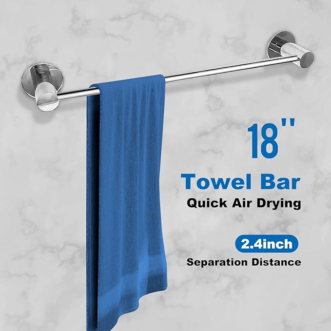 Bathroom Hardware Set - 18 Inch 304 Stainless Steel Towel Racks, Paper Holder, Robe Towel Hooks for Bathroom, Brushed Nickel