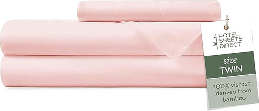 Hotel Sheets Direct 3 Piece Bed Sheet Set Twin Size, 100% Viscose Derived from Bamboo Sheets Set with 1 Pillowcase, Cooling & Breathable Luxury Bedding, Moisture-Wicking, Silky Soft Texture, Rose Pink