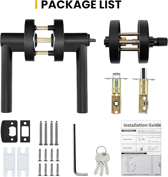 Goldenwarm Exterior Deadbolt and Keyed Entry Door Handle Set, Heavy Duty Zinc Alloy Black Door Lever, Key Entry Front Matte Black Door Handle with Lock and Key(1 Pack)