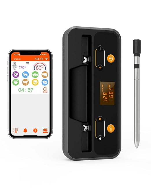 Smart Wireless Meat Thermometer Digital - Bluetooth Meat Thermometer for Grilling and Smoking - Digital Food Thermometer for Remote Monitoring of Oven/Kitchen/BBQ/Smoker/Rotisserie