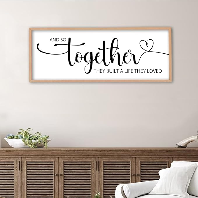 And So Together They Built A Life They Loved Sign Wall Decor 40"X15" Bedroom Above Over Bed Large Wood Framed Love Quotes for Couple Wall Hanging Art (Wood)