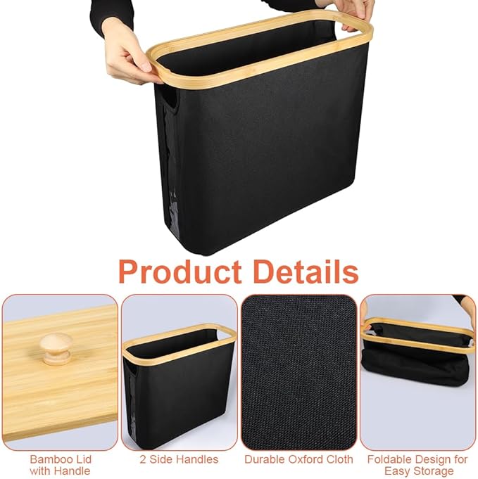 Picowe Toilet Paper Organizer Basket, Black, Holds 9-12 Rolls, With Lid and Easy-Grip Handle, Foldable for Storage, Suitable for Bathroom and Sink