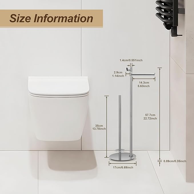 BVL Toilet Paper Holder Stand Chrome Stainless Steel Free Standing Toilet Paper Holder with Hook