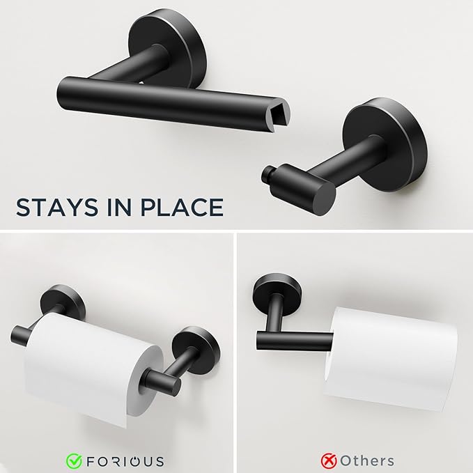 FORIOUS Bathroom Hardware Accessories Set, SUS304 Stainless Steel 24 Inch Towel Bar Set, Modern Towel Racks Holder for Bathroom Wall Mounted, 4 Pieces, Matte Black